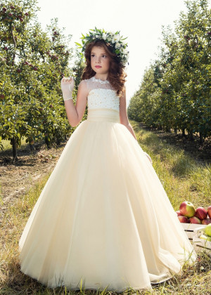 Beaded Lace Tulle Floor Length Timeless Flower Girl Dress